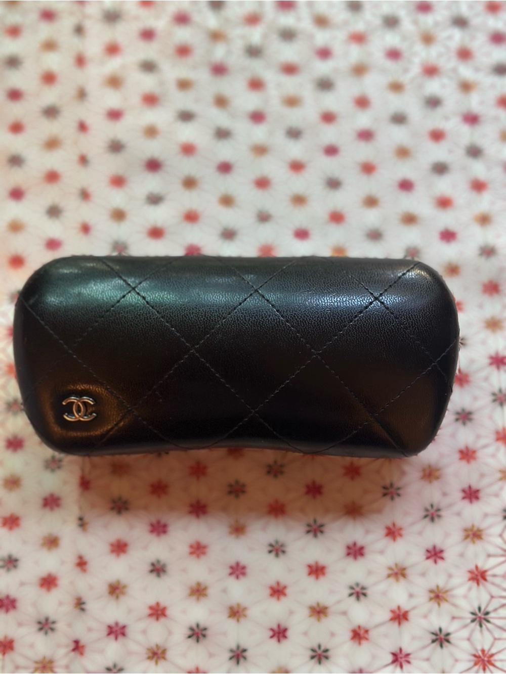 CHANEL Black Quilted Leather Eyewear Case with Logo